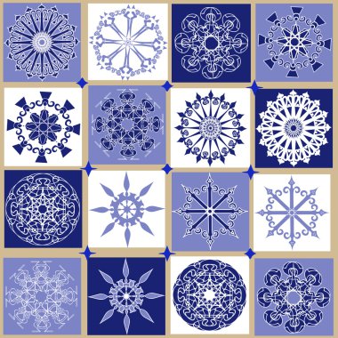 Vektör mavi süsleme seti. 