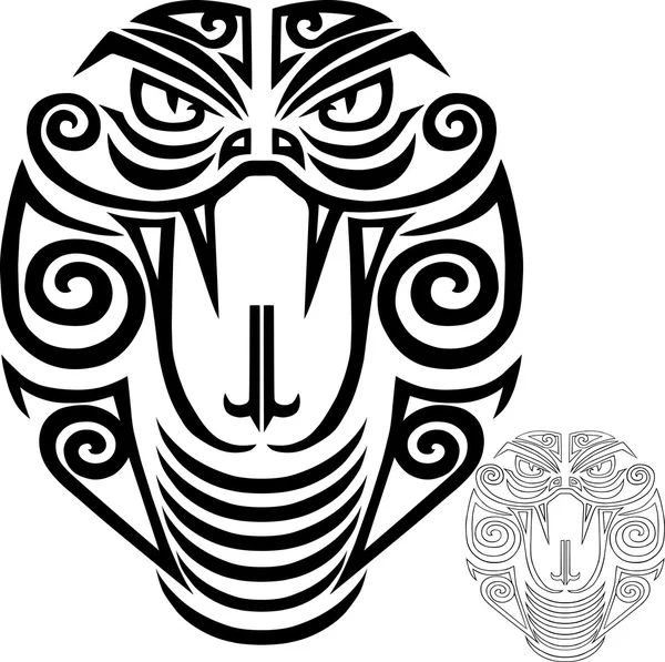 Ручная нарисованная кобра со стилизованной татуировкой лица маори. Вектор — стоковый вектор