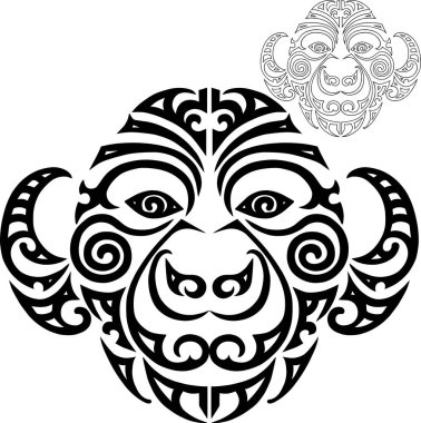 Maymun kafa stilize Maori yüz dövme. Vektör
