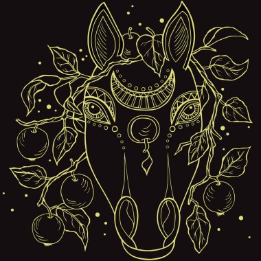 Apple ile el çekilmiş at başlığı. Vektör