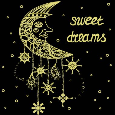 El kartı ay, yıldızlar ve başlık 