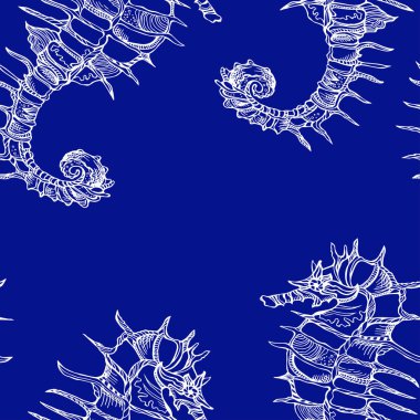 Deniz atları ile Seamless mavi modeli. Vektör