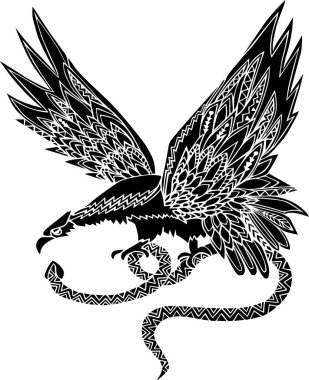 El siyah beyaz kartal yılan ile çekilmiş. Vektör