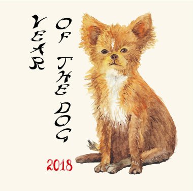 Yeni yıl kartı ile suluboya chihuahua köpek. illüstrasyon.