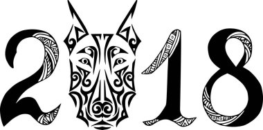 Doberman köpek kafası ile el çizilmiş işareti 2018