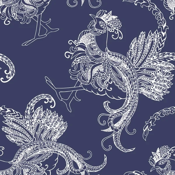 Beyaz horoz ile Seamless mavi modeli. Vektör