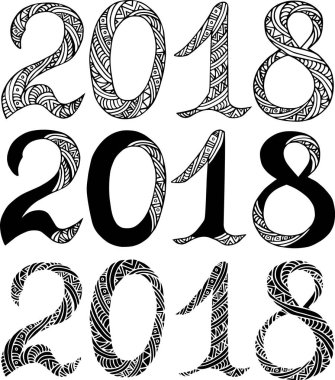 El 2018 yeni yıl öğeleri çekilmiş. Vektör.