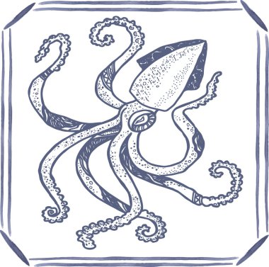 Döşeme el ile mavi kalamar çizilmiştir. Vektör