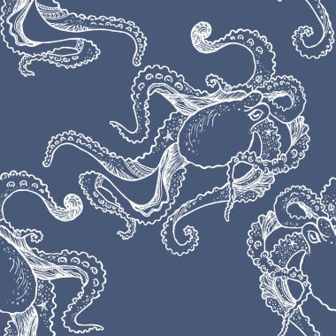 Seamless pattern with hand drawn octopus. Vector. clipart