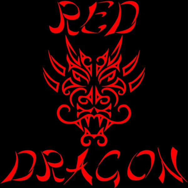 手描きの赤いドラゴンの頭には、マオリの顔のタトゥーが様式化されました。ベクトル — ストックベクタ