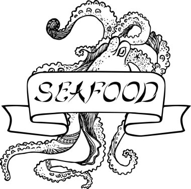 Ahtapot ile deniz ürünleri. 