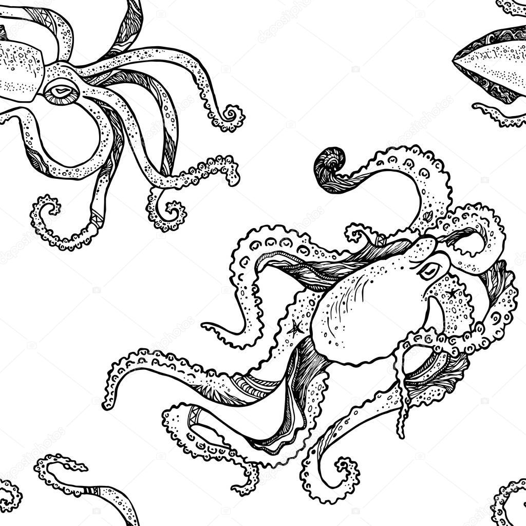 Pattern with octopus and squid.