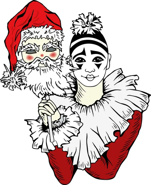 Pierrot med Santa Claus mask. — Stock vektor