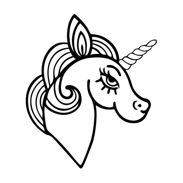 Lucu unicorn kontur - Stok Vektor