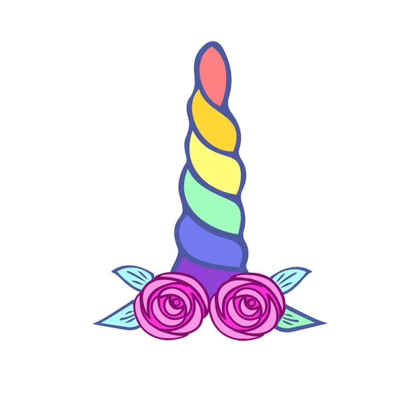 Rainbow horn with pink rose — Stock Vector