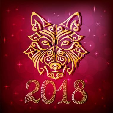 Kurt veya husky dog Head'a 2018 yeni yıl kartı