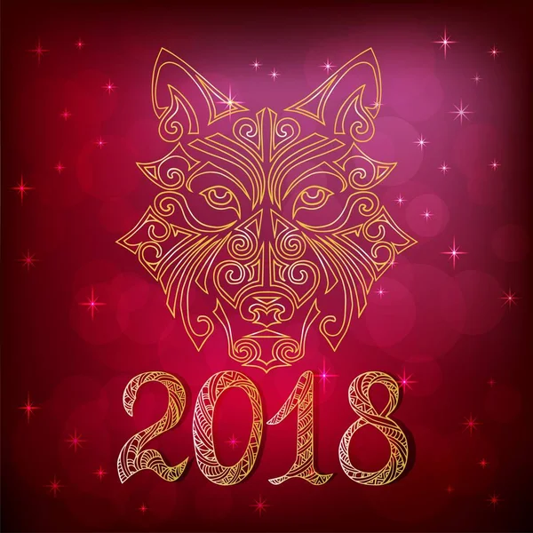 Kurt veya husky dog Head'a 2018 yeni yıl kartı