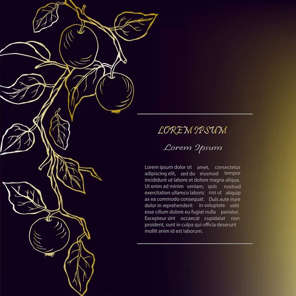 Vorlage mit goldenen Äpfeln auf schwarzem Hintergrund — Stockvektor