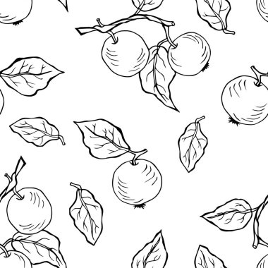 Elma ile Dikişsiz siyah-beyaz desen