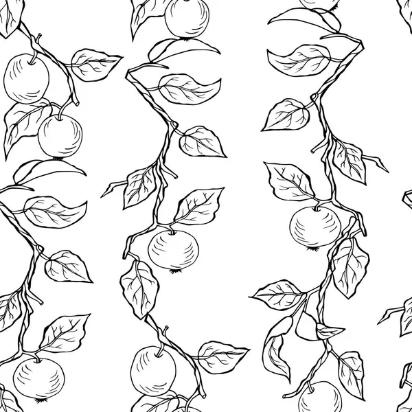 Modèle noir et blanc sans couture avec des pommes — Image vectorielle