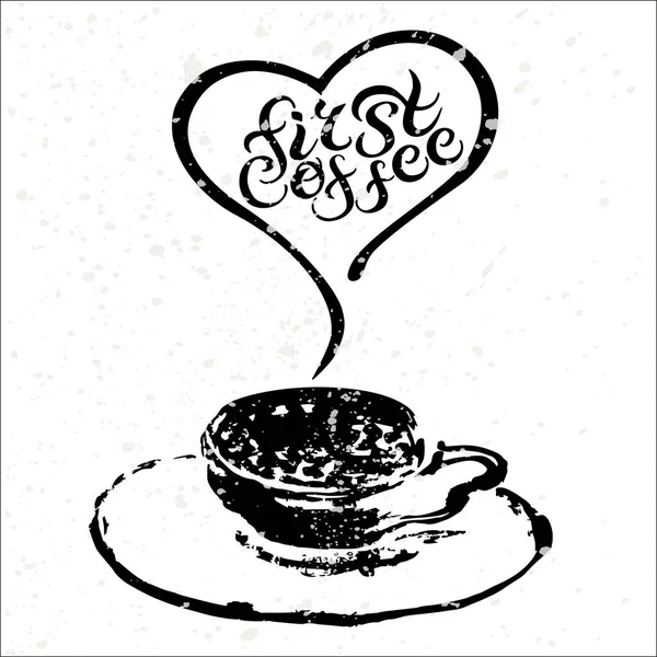 Letras desenhadas à mão First Coffee . — Vetor de Stock
