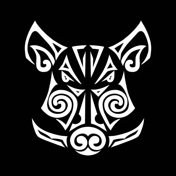 Boar Head Stylized Maori Face Tattoo Isolated Black Background Symbol — Stock Vector