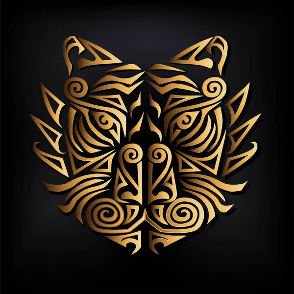 Tête Tigre Isolée Sur Fond Noir Tatouage Visage Maori Stylisé — Image vectorielle