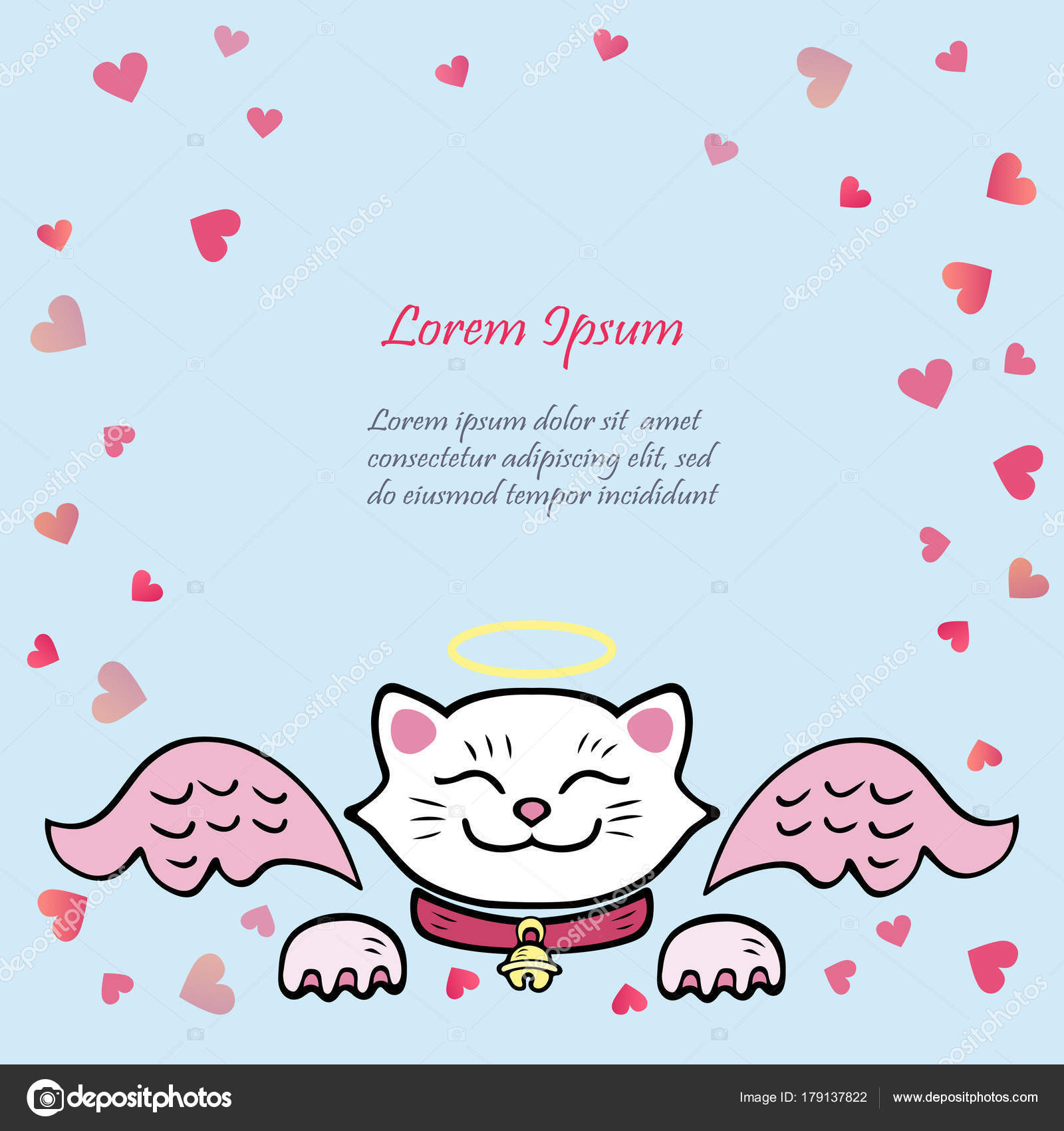 Cute Karty Białego Kota Różowy Angel Wings Szablon Dla Urodzenia