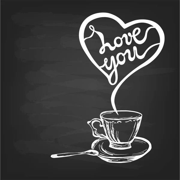 Dokulu siyah arka plan üzerine izole metin seviyorum. Sevgililer günü kartı yazı çizilmiş size el aşk. Afiş, poster, web, menü, Kahve Dükkanı, tebrik kartı için şablon. Vektör çizim
