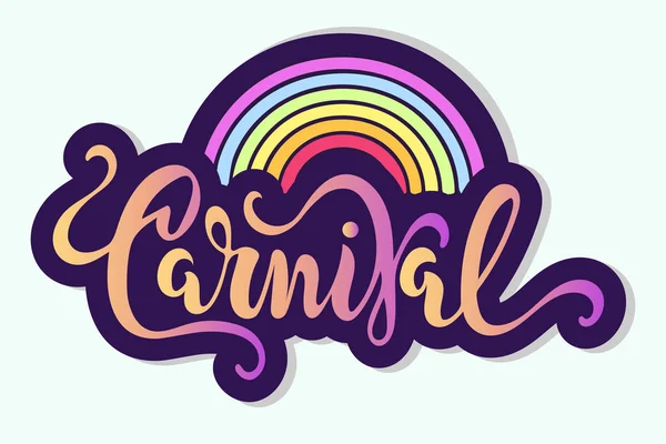 Texto Carnaval Com Arco Íris Como Logotipo Emblema Patch Ícone — Vetor de Stock