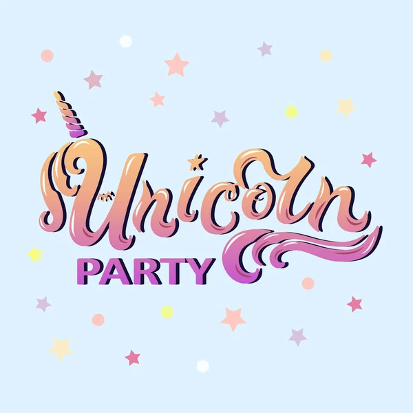 Unicornio Letras Del Partido Como Logotipo Insignia Parche Icono Aislados — Vector de stock