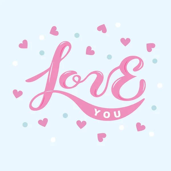 Love You Texte Isolé Sur Fond Bleu Lettrage Dessiné Main — Image vectorielle