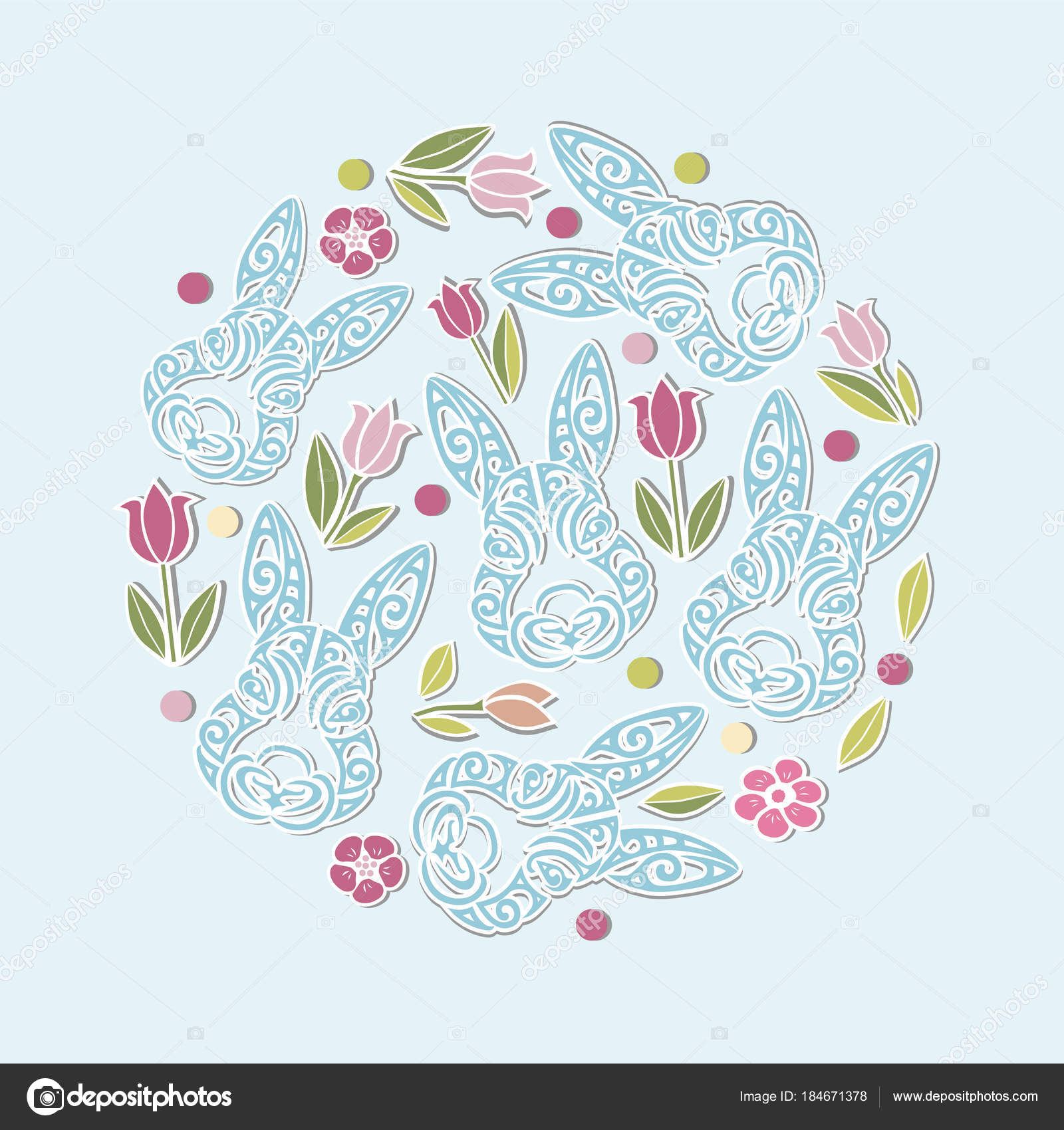 Concetto di cerchio con la testa di coniglio e fiori Elemento di disegno vettoriale per felice giorno di Pasqua invito a una festa cartolina d auguri