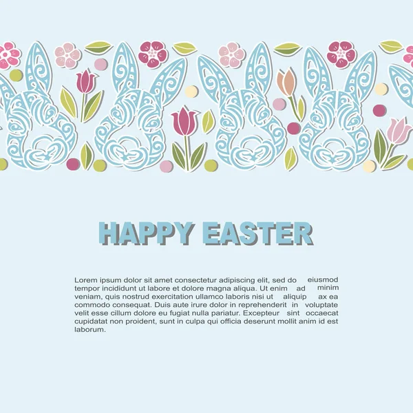 Template Bunny Head Flowers Happy Easter Day Party Invitation Greeting — Stock Vector