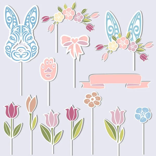 Set Vectores Para Nacimiento Del Bebé Conejito Corona Floral Orejas — Vector de stock