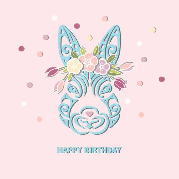 Bunny Head Floral Wreath Isolated Background Rabbit Head Baby Shower — Stock Vector