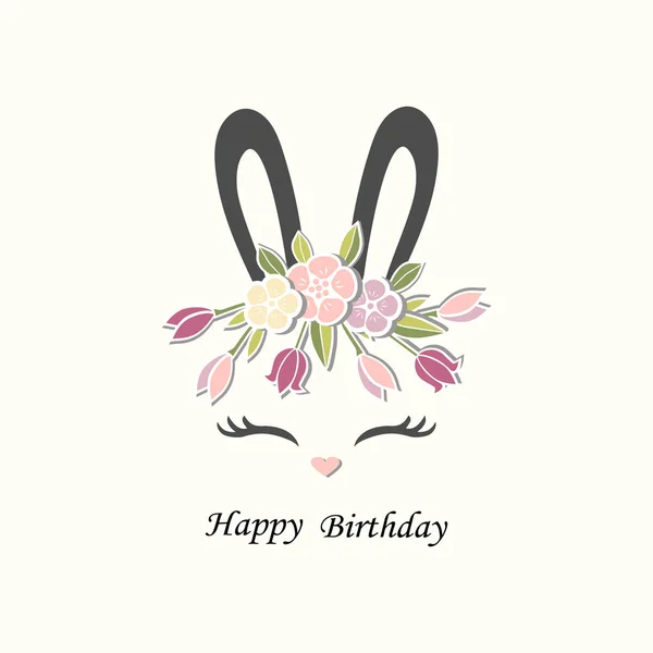 Vector Illustration Bunny Ears Smiling Eyes Floral Wreath Cute Rabbit — Stock Vector