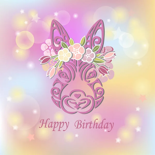 Bunny Head Floral Wreath Isolated Background Rabbit Head Baby Shower — Stock Vector