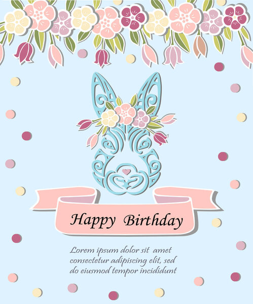 Голова кролика с цветочным венком на заднем плане. Голова кролика в виде детского душа и логотипа Пасхи, зоомагазин, значок. Шаблон для дня рождения ребенка, Пасхи, приглашения на вечеринку, поздравительная открытка, детский душ
.