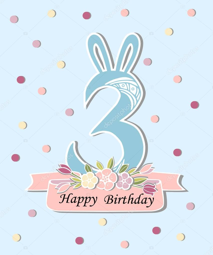 Download Vector Illustration Number Three Bunny Ears Floral Wreath ...