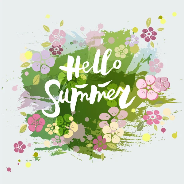 Handwritten Lettering Hello Summer Isolated Watercolor Painting Imitation Background Lettering — Stock Vector