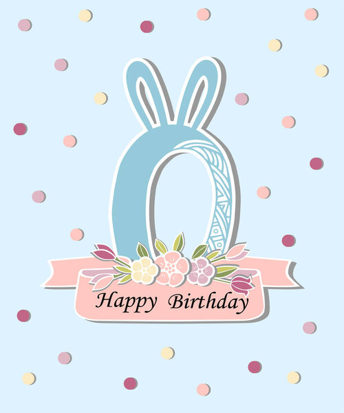 Векторная иллюстрация с числом Zero, кроличьими ушами и цветочным венком. Шаблон для рождения ребенка, приглашение на вечеринку, поздравительная открытка. Симпатичный ноль в виде логотипа, наклейки, наклейки. Векторная иллюстрация
.