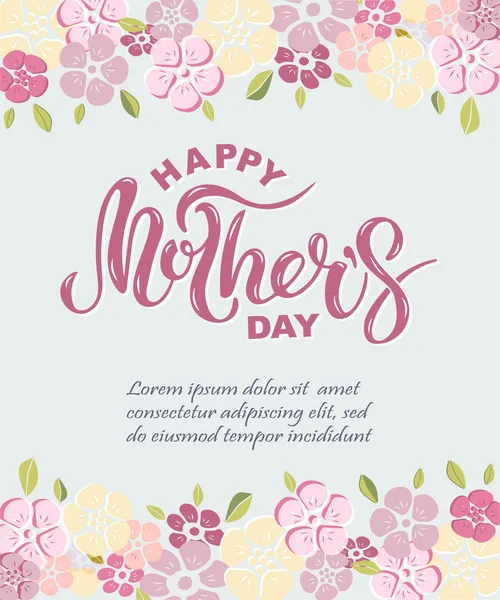 Mutlu Anneler Günü Metin Pembe Çiçekler Zemin Üzerine Izole Anneler — Stok Vektör
