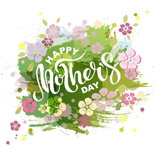 Happy Mother Day Text Isolated Watercolor Painting Imitation Background Hand — Stock Vector