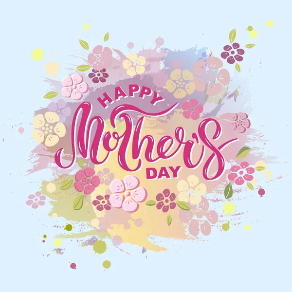 Happy Mother Day Text Isolated Pastel Color Background Hand Drawn — Stock Vector