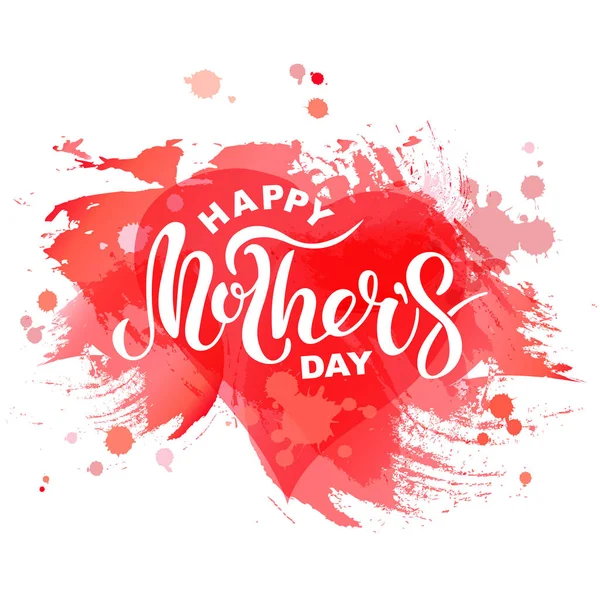 Happy Mother Day Text Isolated Background Red Heart Hand Drawn — Stock Vector