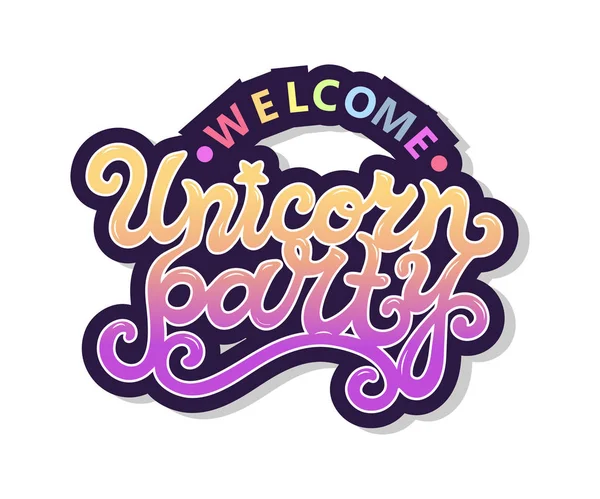 Bem Vindo Unicorn Party Texto Como Logotipo Crachá Patch Ícone —  Vetores de Stock