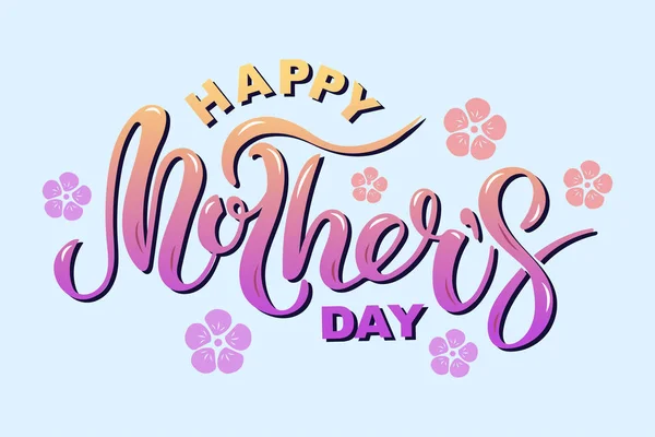 Happy Mother Day Text Isolated Blue Background Hand Drawn Lettering — Stock Vector
