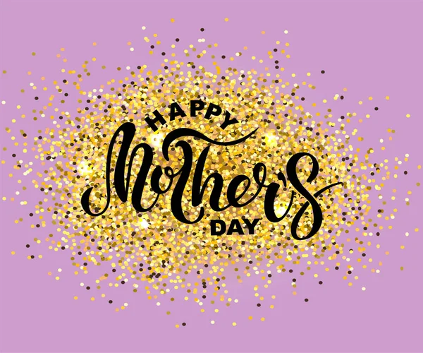 Happy Mother Day Text Isolated Background Golden Confetti Hand Drawn — Stock Vector