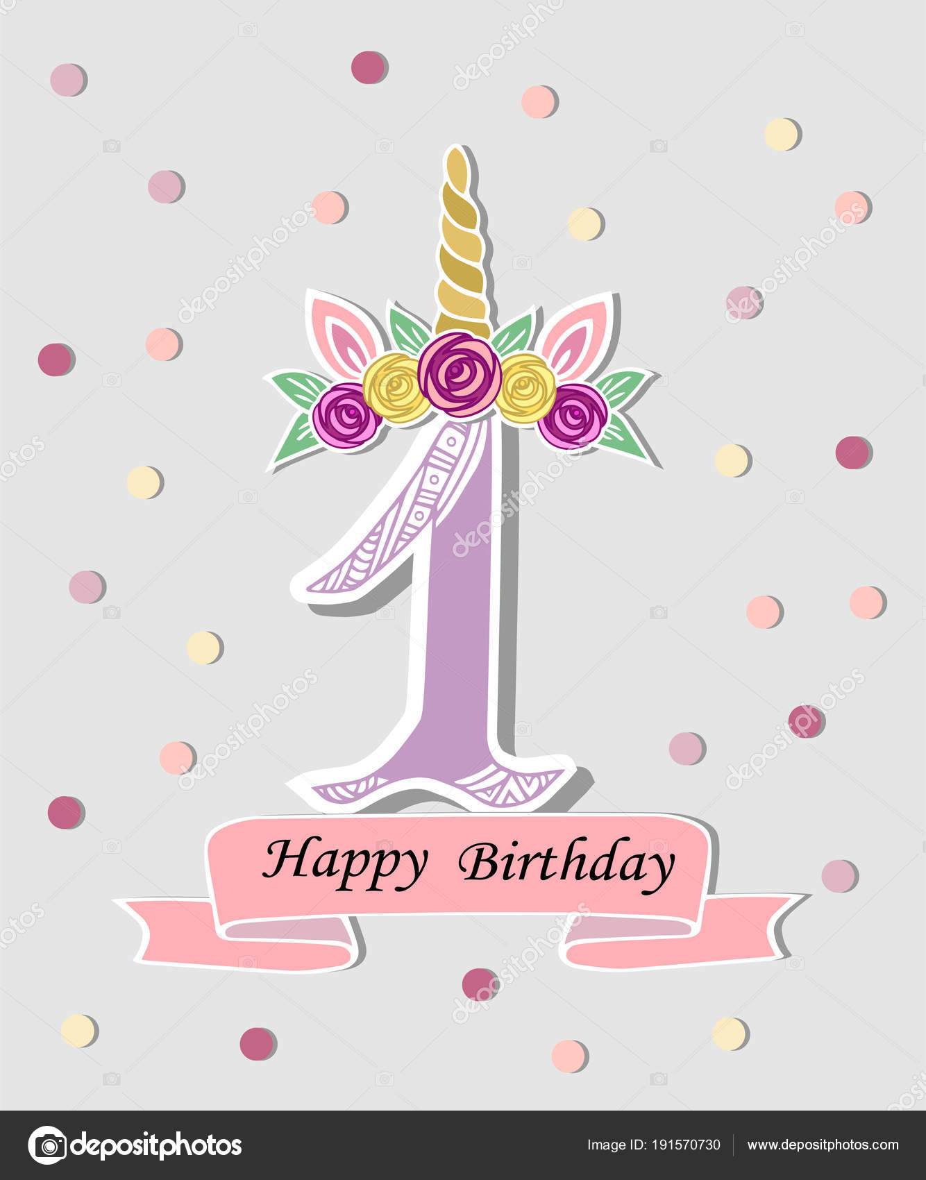 vector illustration number one unicorn horn ears flower wreath template stock vector image by c nataliavarlamova 191570730